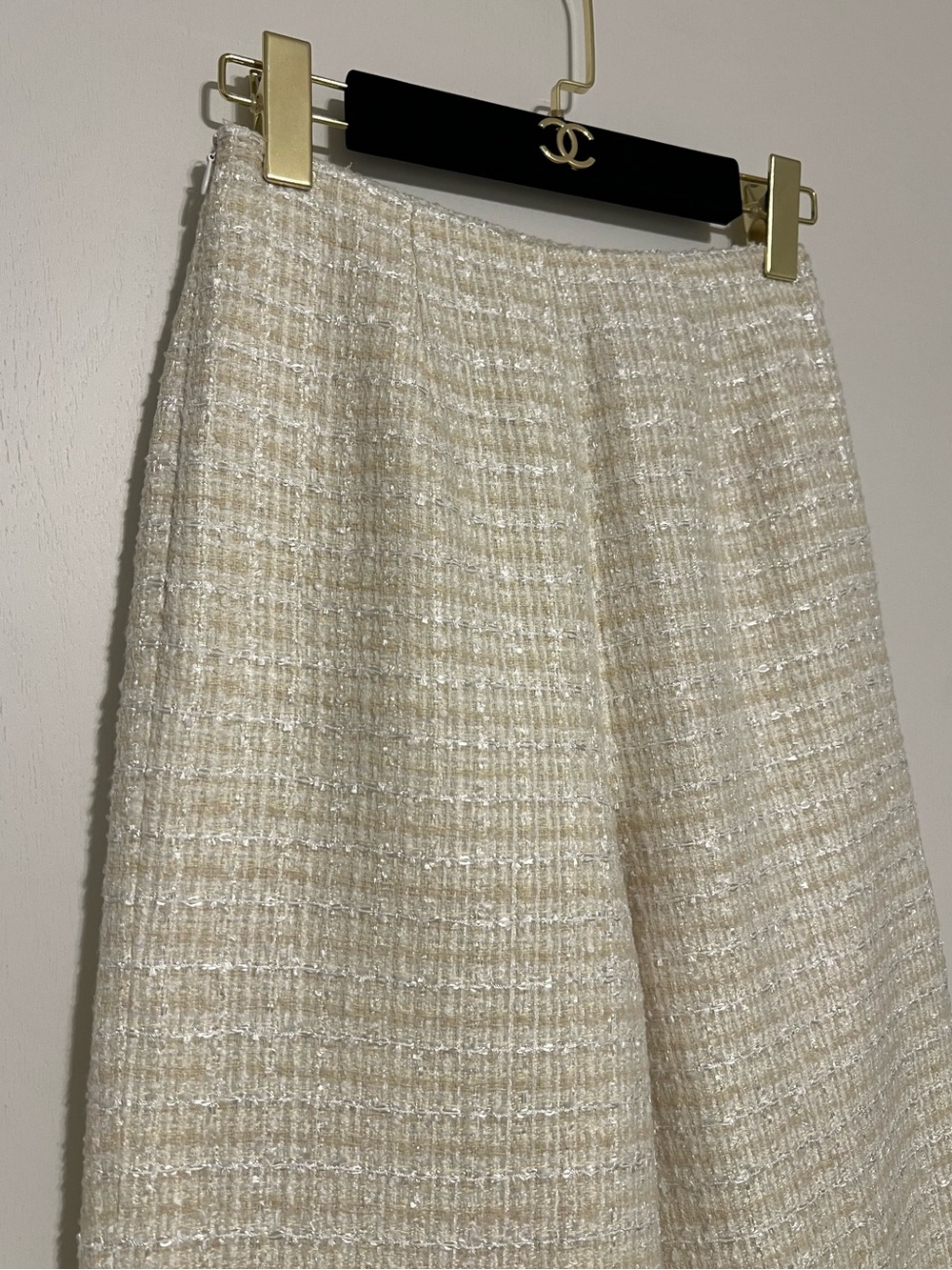Champagne Pearls Mix Tweed Wide-Leg Pants
